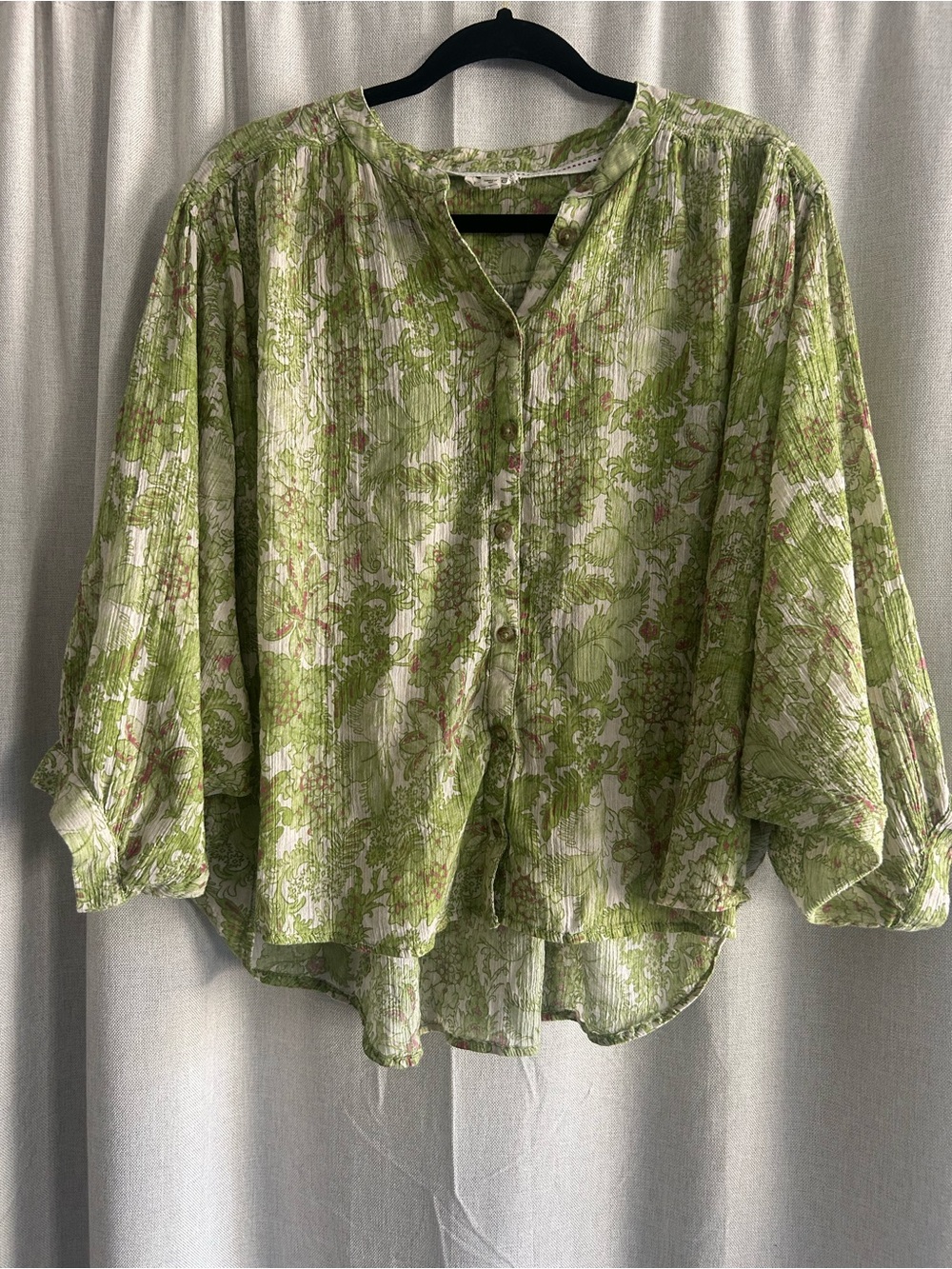 Pilcro Green and Pink Floral Button-Down Blouse